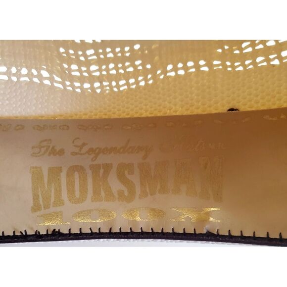 MoksMan 100X Bangora Western Cowboy Hat SZ 7 Legendary Hats Ivory Woven w/ Black - Picture 12 of 16